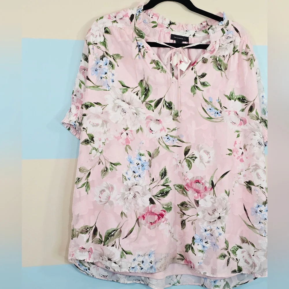 Tamara H Plus Size Floral Pink Blouse for Women - Picture 3 of 6
